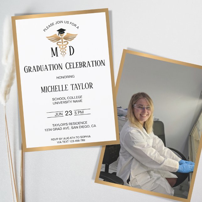 Elegant Photo MD Doctor of Medicine Graduation Invitation (Creator Uploaded)