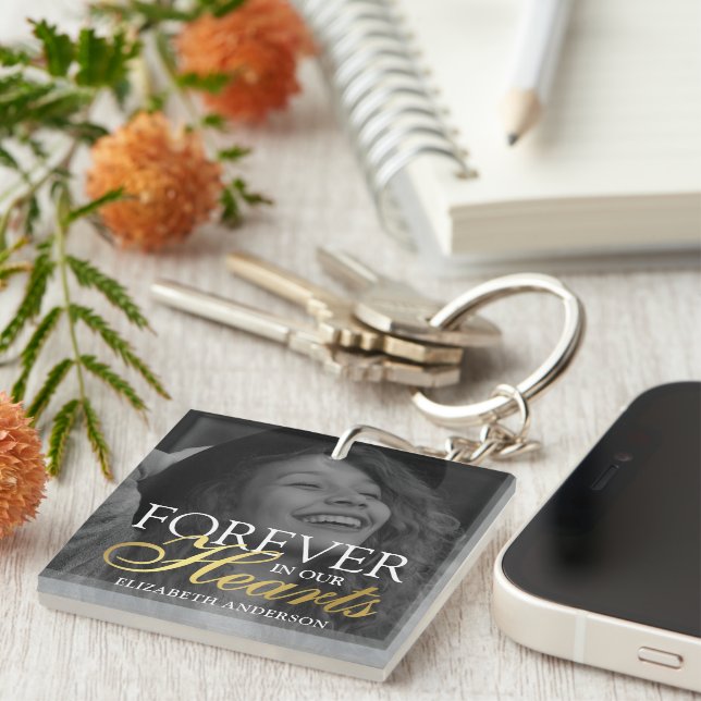 Elegant Photo Memorial Funeral Key Ring (Front Right)