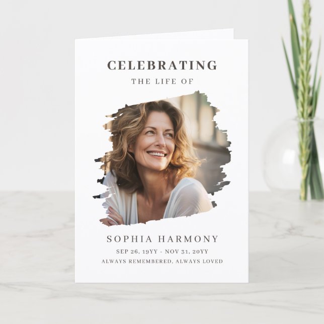 Elegant Photo Memorial Funeral Program Card (Front)