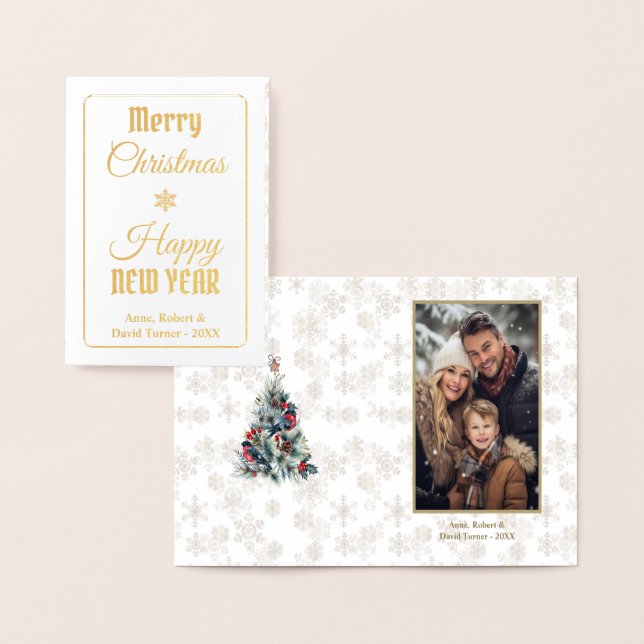 Elegant Photo Merry Christmas Happy New Year Foil Card (Display)