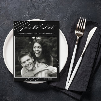 Elegant Photo Minimalist Black White Save the Date Postcard