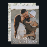 Elegant photo modern minimal cream botanical holiday card<br><div class="desc">Elegant photo modern minimal natural navy cream watercolor botanical typography Merry Christmas holiday flat card.</div>