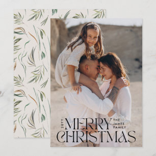 Elegant photo modern minimal cream botanical holiday card
