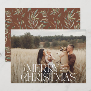 Elegant photo modern minimal natural botanical holiday card