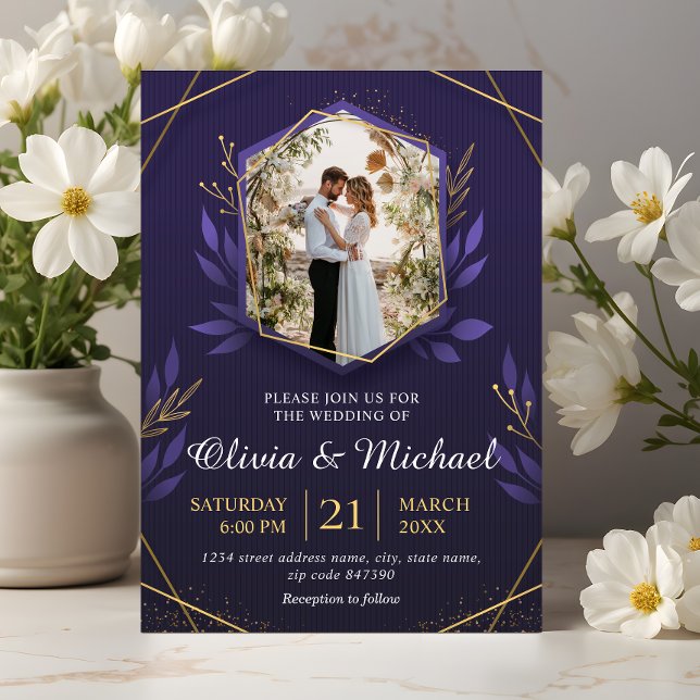 Elegant Photo Modern Purple Wedding Invitation (Creator Uploaded)