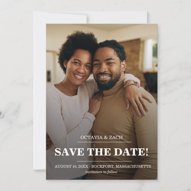 Elegant Photo Modern Typography Save the Date Card (Front)