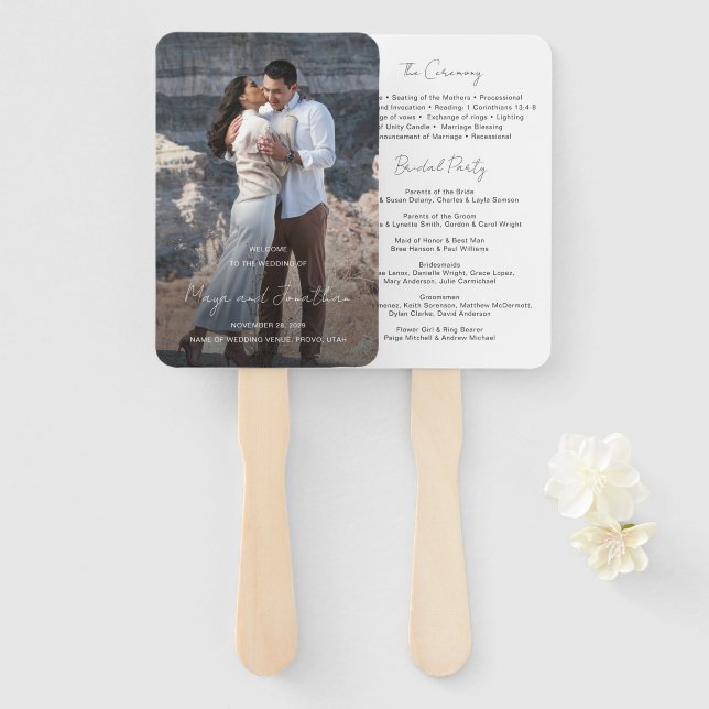 Elegant Photo Modern Wedding Program Hand Fan (Front and Back)