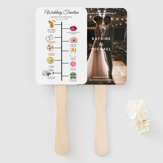 Elegant Photo Modern Wedding Program Hand Fan (Front and Back)