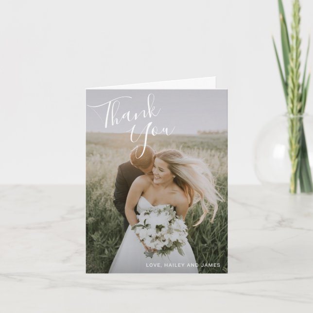 Elegant Photo Modern Wedding Thank You Card (Front)