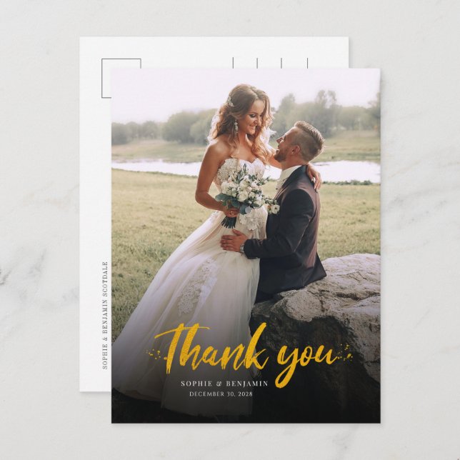 Elegant Photo Modern Wedding Thank You Postcard (Front/Back)