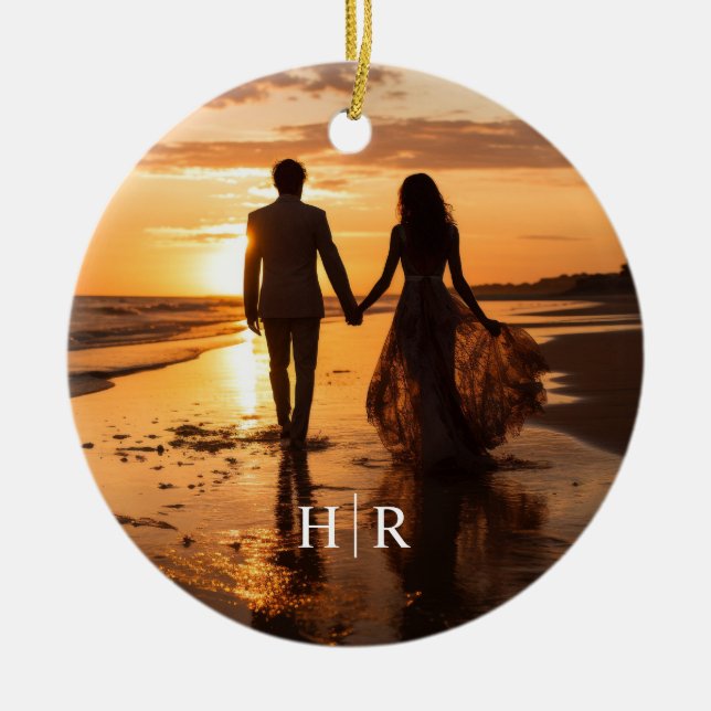 Elegant Photo Monogram Ceramic Tree Decoration (Front)