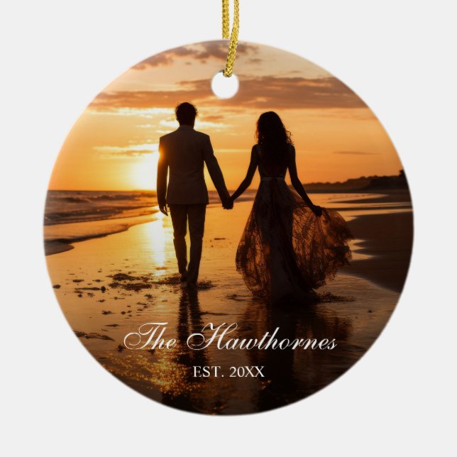 Elegant Photo Name Year Ceramic Tree Decoration (Front)