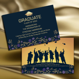 Elegant Photo Navy Blue and Gold  Invitation