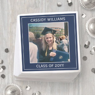 Elegant Photo Navy Blue and White Graduation Party Napkin
