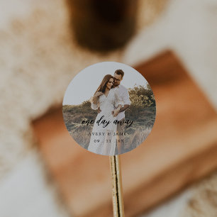 Elegant Photo One Day Away Rehearsal Dinner Classic Round Sticker
