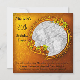 Elegant Photo Orange Floral 30th Birthday Invitation