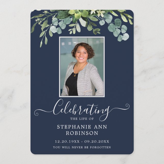 Elegant Photo Order of Service Blue Program Programme (Front)