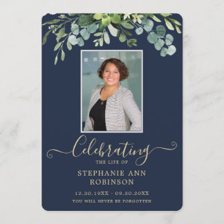 Elegant Photo Order of Service Gold Blue Program Programme