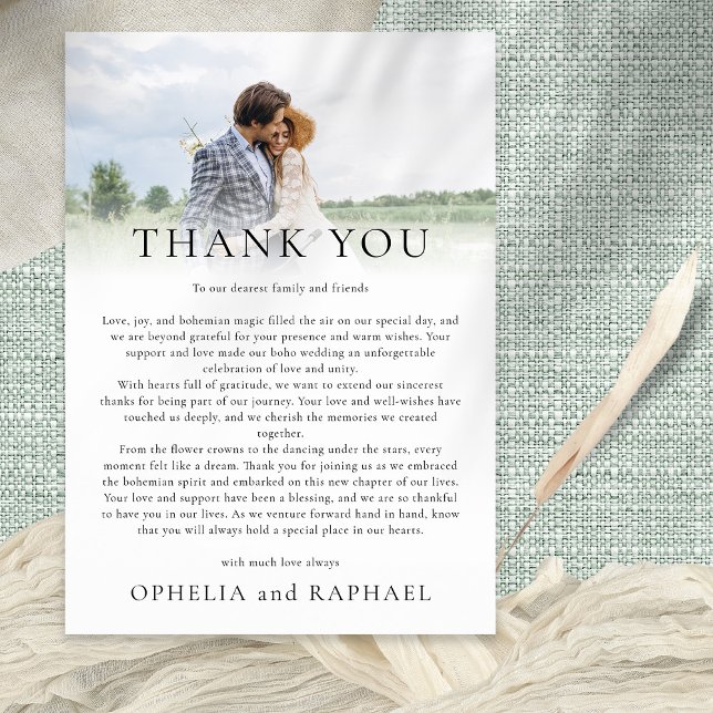 Elegant Photo Overlay Boho Wedding Thank You Card (Creator Uploaded)
