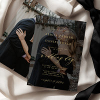 Elegant photo overlay faux gold black wedding