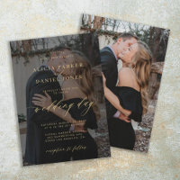 Elegant photo overlay faux gold black wedding