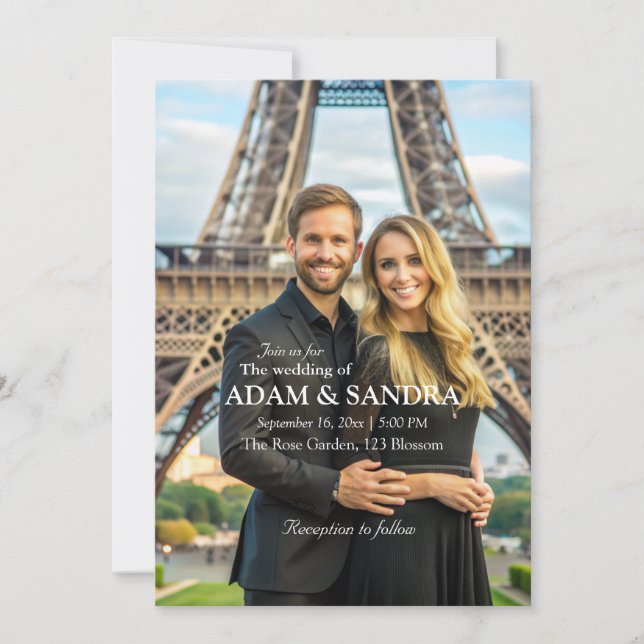 Elegant photo Overlay Modern black white Wedding  Invitation (Front)