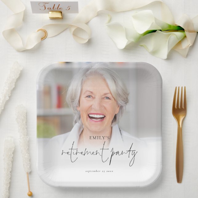 Elegant Photo Overlay Retirement Party  Paper Plat Plate (Wedding)