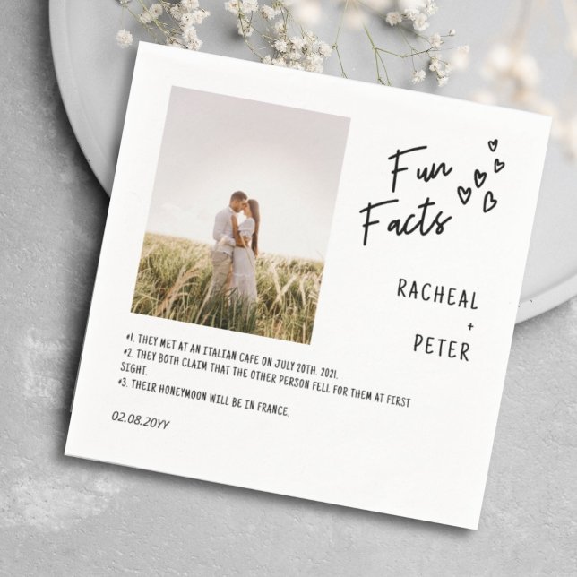 Elegant Photo Overlay Script Fun Facts Wedding  Napkin (Creator Uploaded)