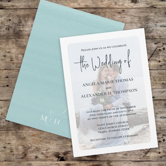 Elegant Photo Overlay Simple Turquoise Beach Coast Invitation (Creator Uploaded)