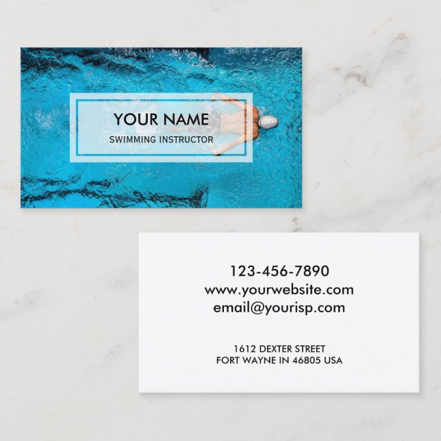 Elegant Photo Overlay | Swimming Instructor Business Card (Front/Back)