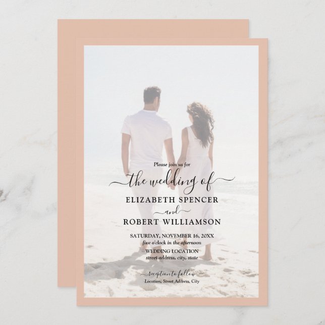 Elegant Photo Peach Wedding Invitation (Front/Back)