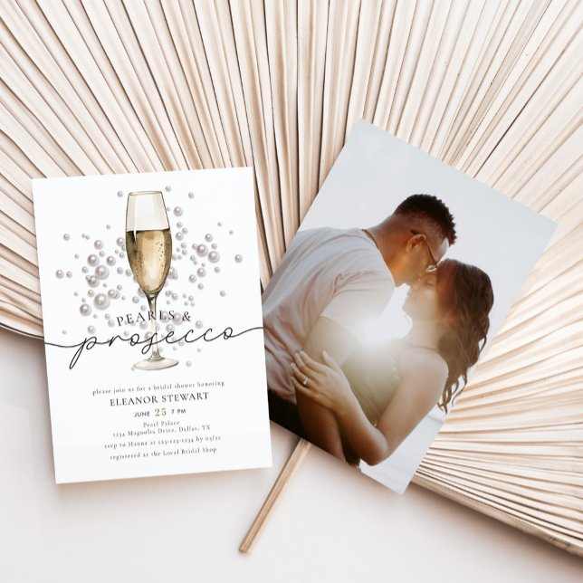 Elegant Photo Pearls & Prosecco Bridal Shower Invitation (Creator Uploaded)