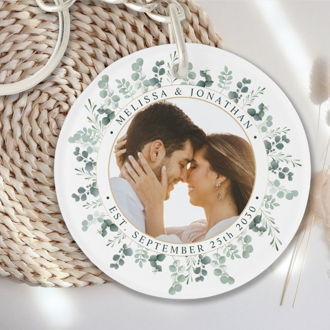 Elegant Photo Personalised Eucalyptus Wedding Key Ring (Creator Uploaded)