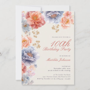 Elegant Photo Pink Floral 100th Birthday Invitation