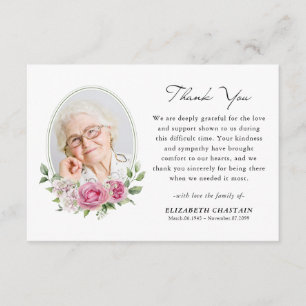 Elegant Photo Pink Floral Funeral Memorial Thank You Card