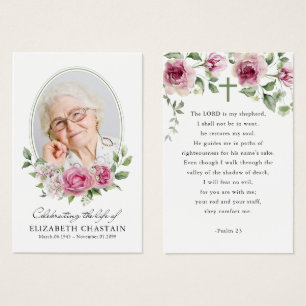 Elegant Photo Pink Floral Prayer Sympathy Cards