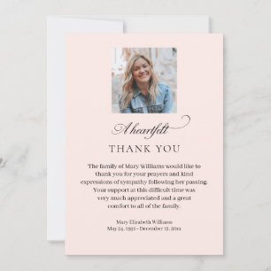 Elegant Photo Pink Funeral Thank You Card