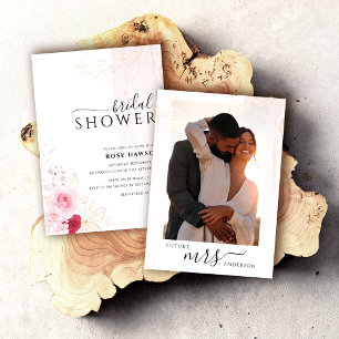 Elegant Photo Pink Red & Gold Floral Bridal Shower Invitation