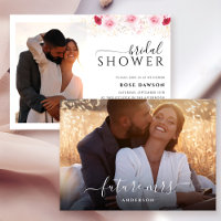 Elegant Photo Pink Red & Gold Floral Bridal Shower