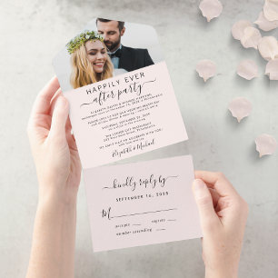 Elegant Photo Pink Wedding Reception All In One Invitation