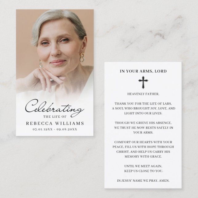 Elegant Photo Prayer Memorial Sympathy Cards (Front/Back)