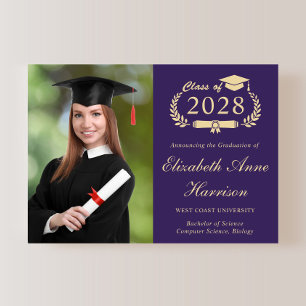 Elegant Photo Purple Gold College Graduation Announcement