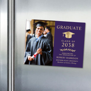 Elegant Photo Purple Gold Graduation Announcement