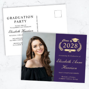 Elegant Photo Purple Graduation Party Invitation Postcard