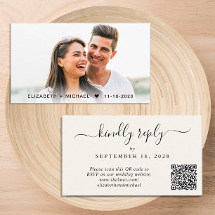 Elegant Photo QR Code Cream Wedding RSVP Enclosure Card