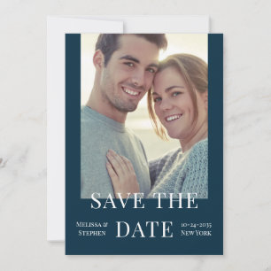 Elegant Photo QR Code Dark Blue Wedding Save The Date