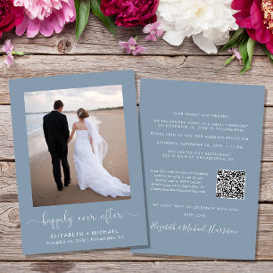Elegant Photo QR Code Dusty Blue Wedding Reception Invitation