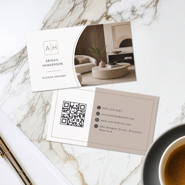 Elegant Photo QR Code Interior Designer Business Card (Creator Uploaded)