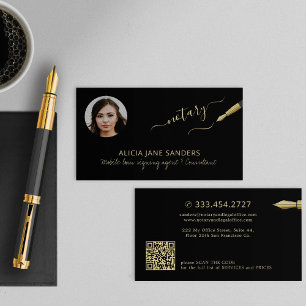 Elegant photo QR CODE mobile notary signing agent Business Card