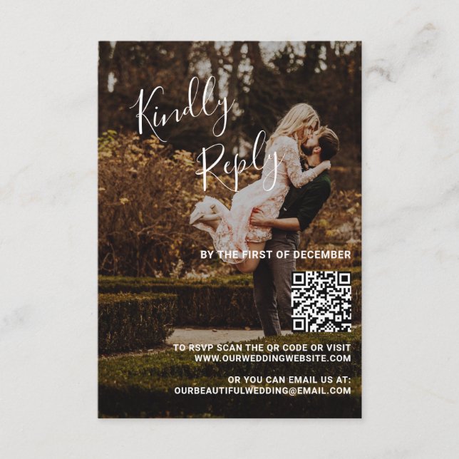 Elegant Photo QR Code Modern Wedding RSVP Card (Front)